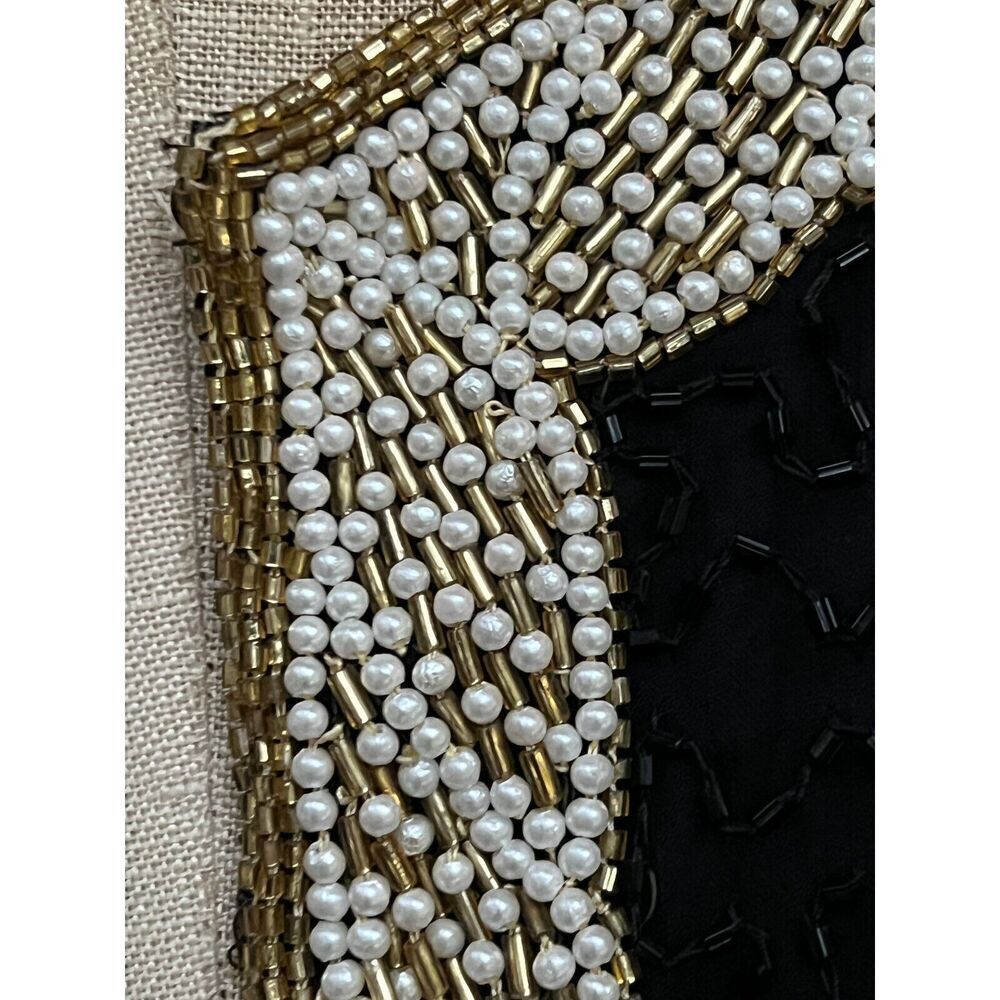 Camille Marie 100% Silk with Beaded Embroidery White and Gold Edging Size PS